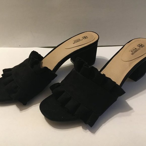 Avon Black Ruffle Sandals - Picture 5 of 11